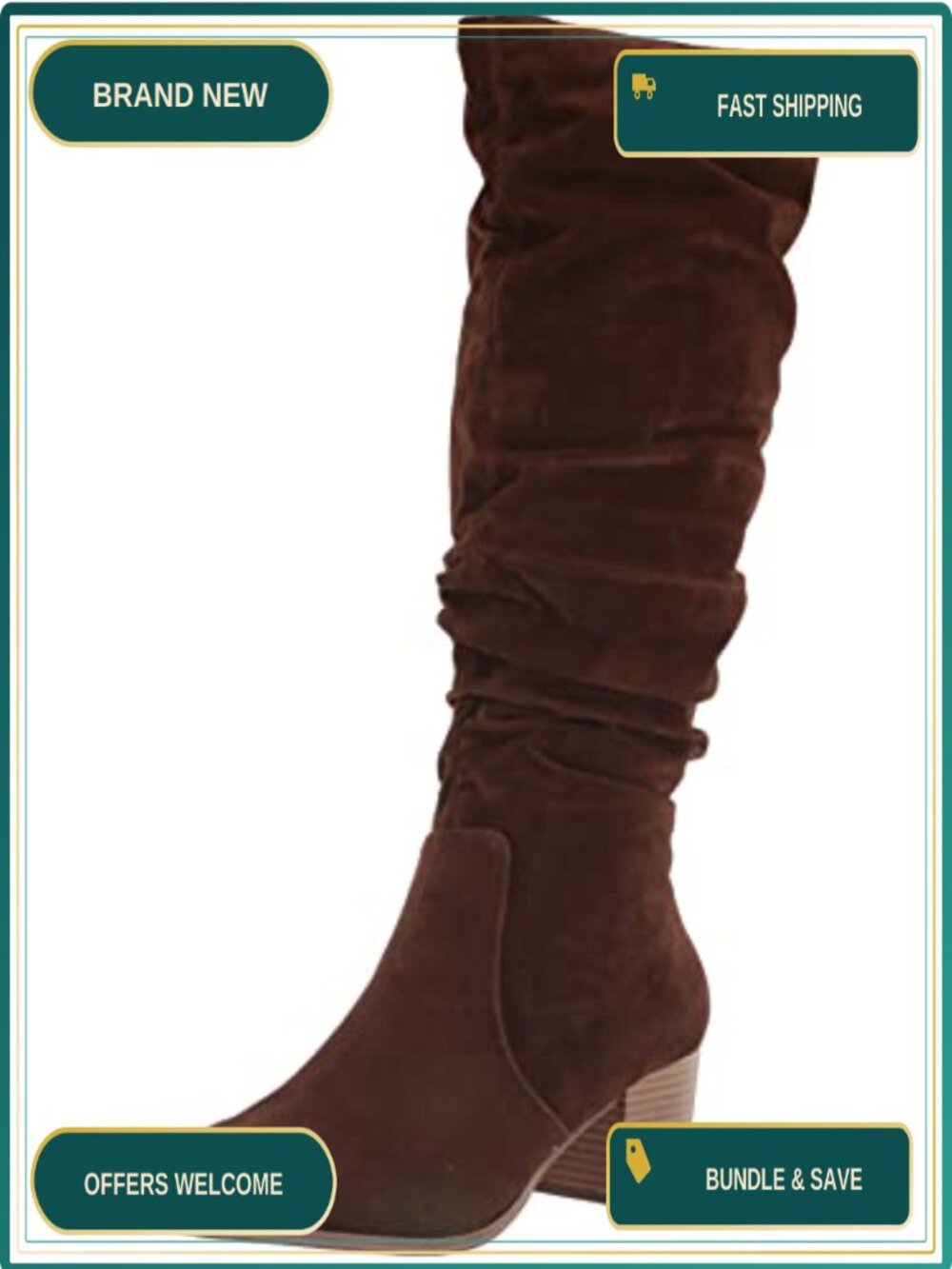 Tall Block Heel Boots Faux Leather Knee High Zip Memory Foam